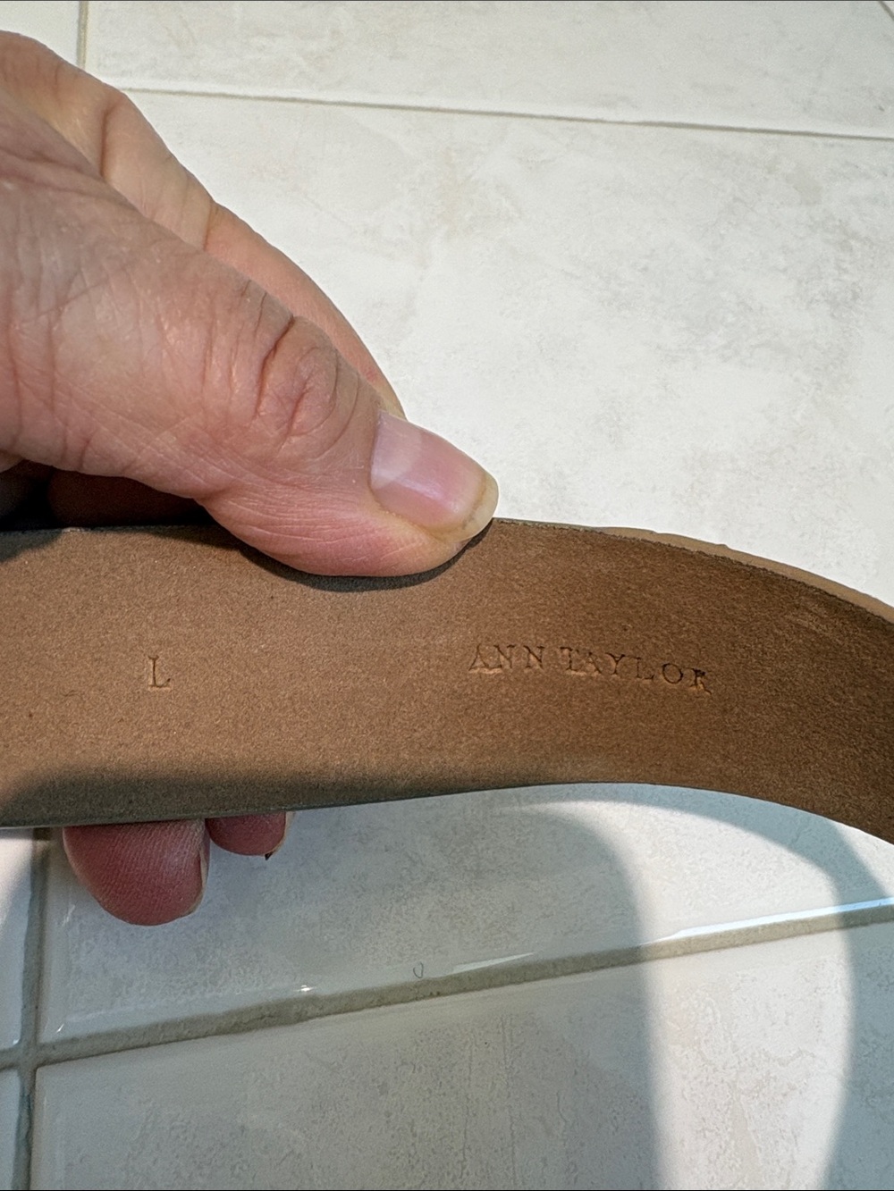 Ann Taylor Taupe Textured Leather Belt with Gold Buckle - Picture 8 of 10